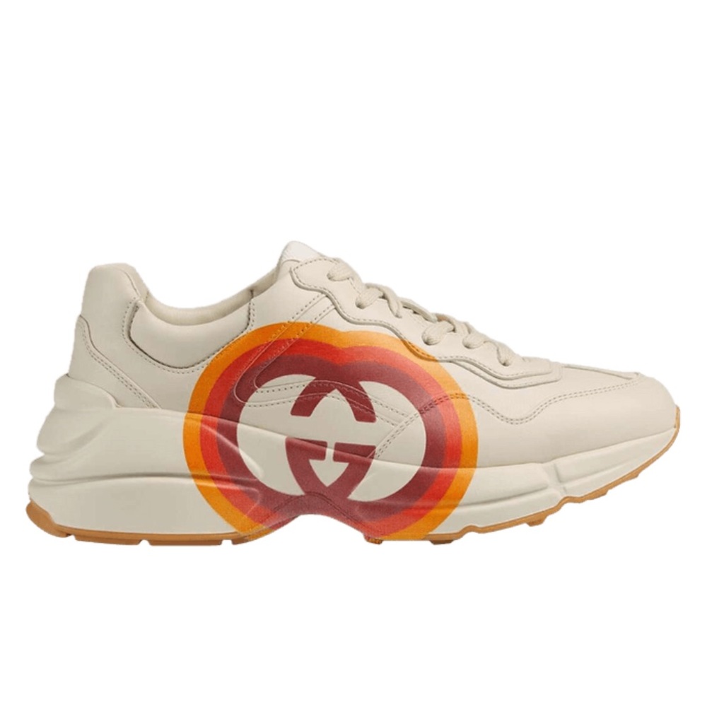 Women’s Authentic Gucci Cream and Orange Sneakers with Heart Design